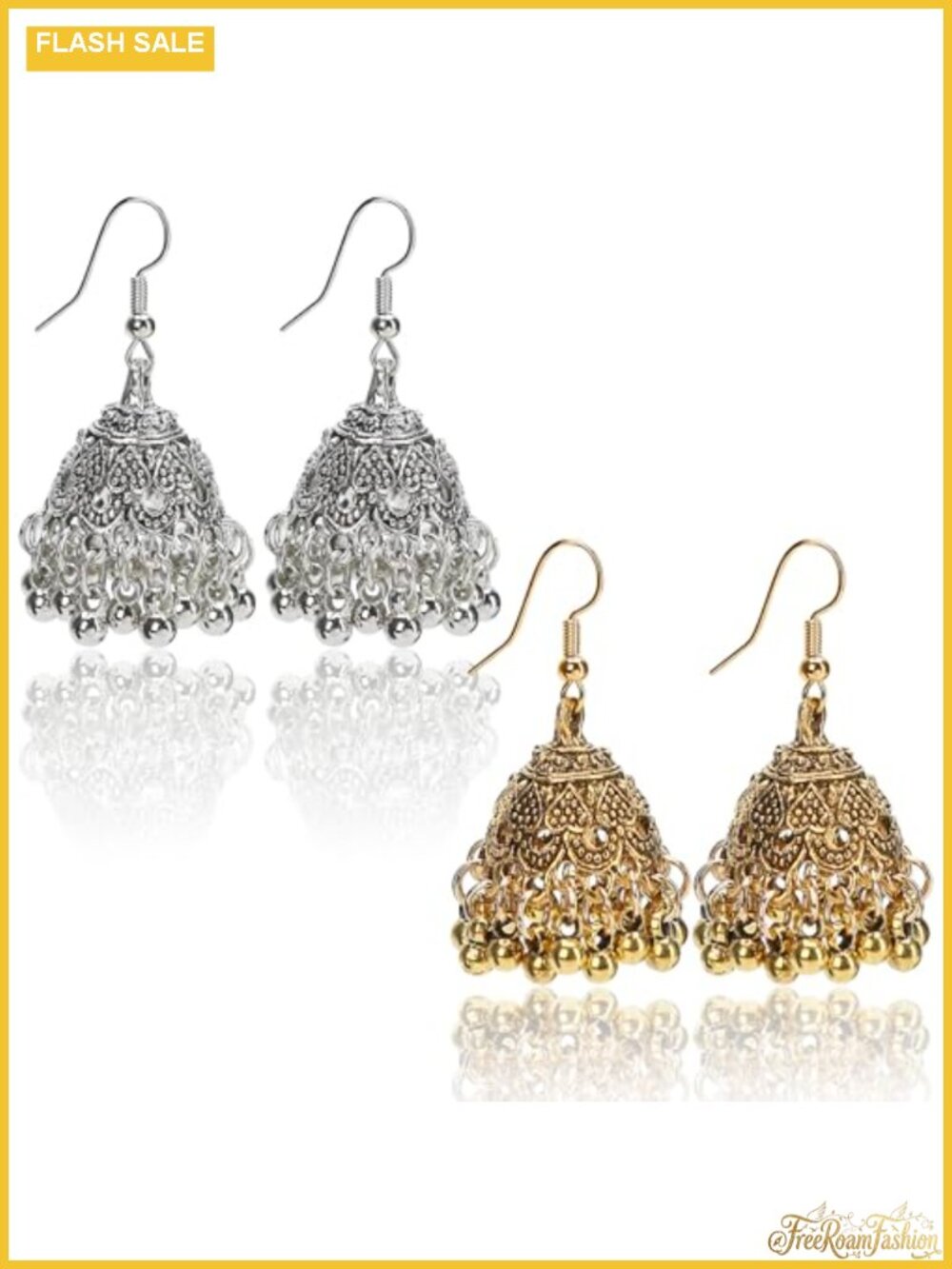 Vintage Jhumka Earrings Handmade Ethnic Gold Plated Silver Drop Dangle 2 Pair